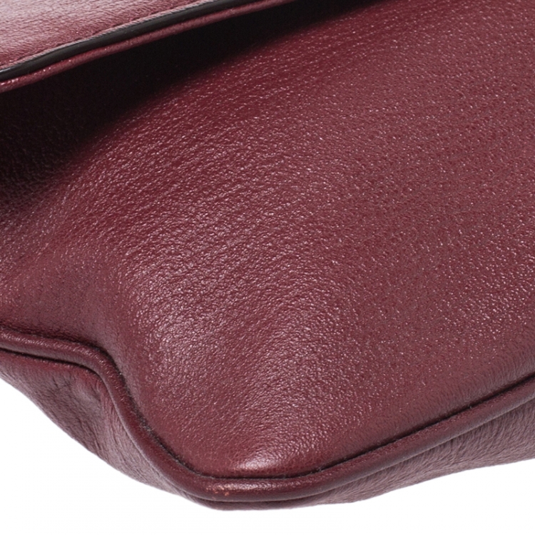 Pre Owned MICHAEL Michael Kors Maroon Leather Turnlock Chain Shoulder Bag