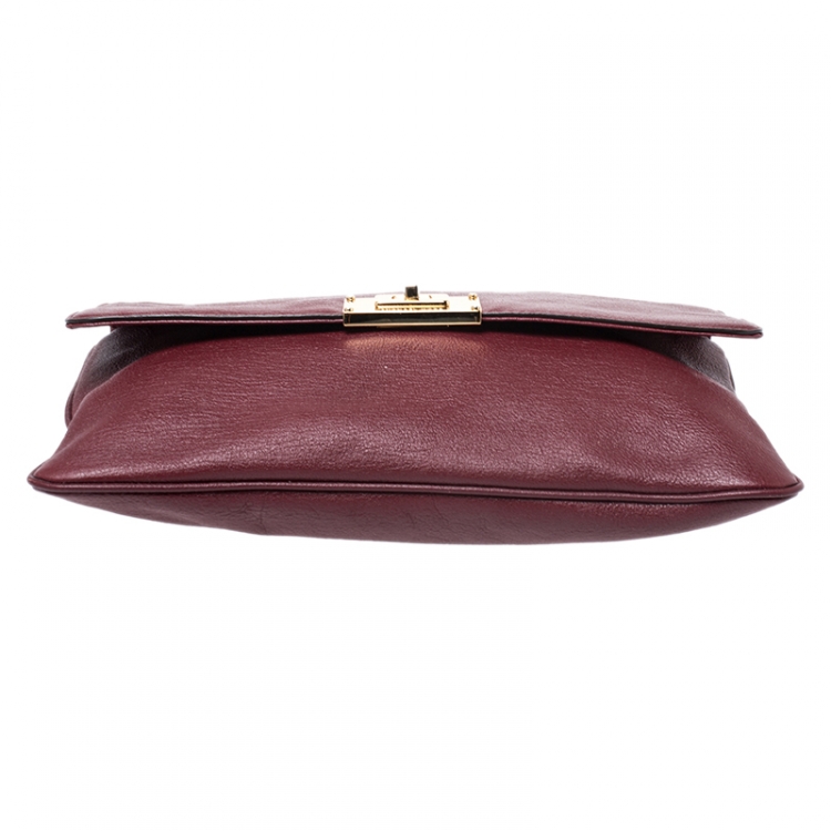 Pre Owned MICHAEL Michael Kors Maroon Leather Turnlock Chain Shoulder Bag