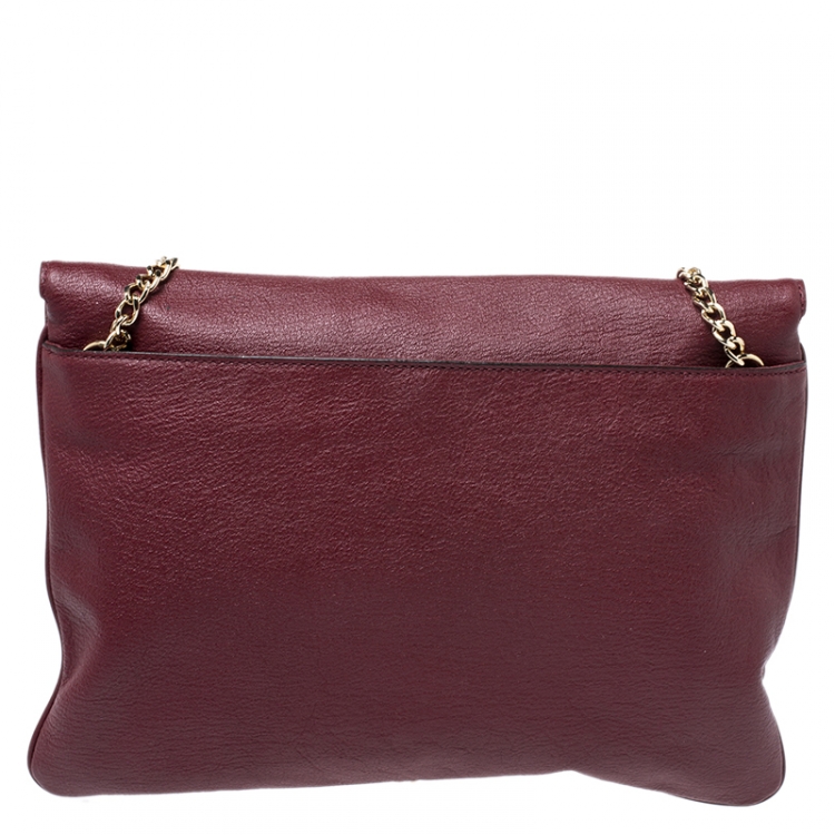 Pre Owned MICHAEL Michael Kors Maroon Leather Turnlock Chain Shoulder Bag
