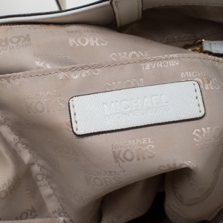 Pre Owned MICHAEL Michael Kors White Leather Jet Set Vertical Tote