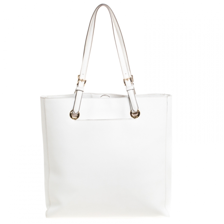 Pre Owned MICHAEL Michael Kors White Leather Jet Set Vertical Tote