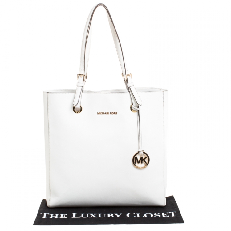 Pre Owned MICHAEL Michael Kors White Leather Jet Set Vertical Tote