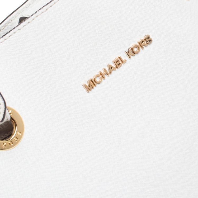 Pre Owned MICHAEL Michael Kors White Leather Jet Set Vertical Tote