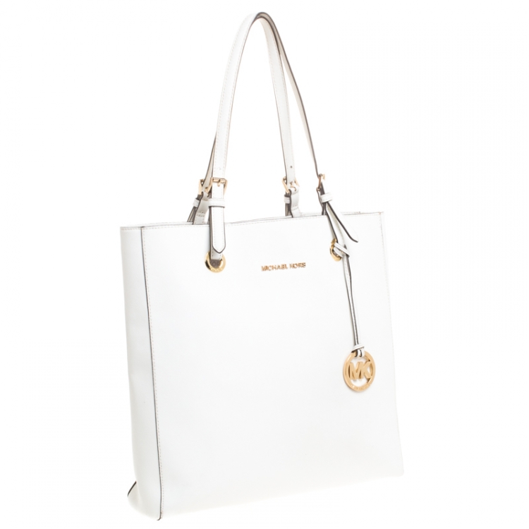Pre Owned MICHAEL Michael Kors White Leather Jet Set Vertical Tote