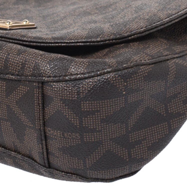 Pre Owned MICHAEL Michael Kors Brown Coated Canvas Hamilton Shoulder Bag