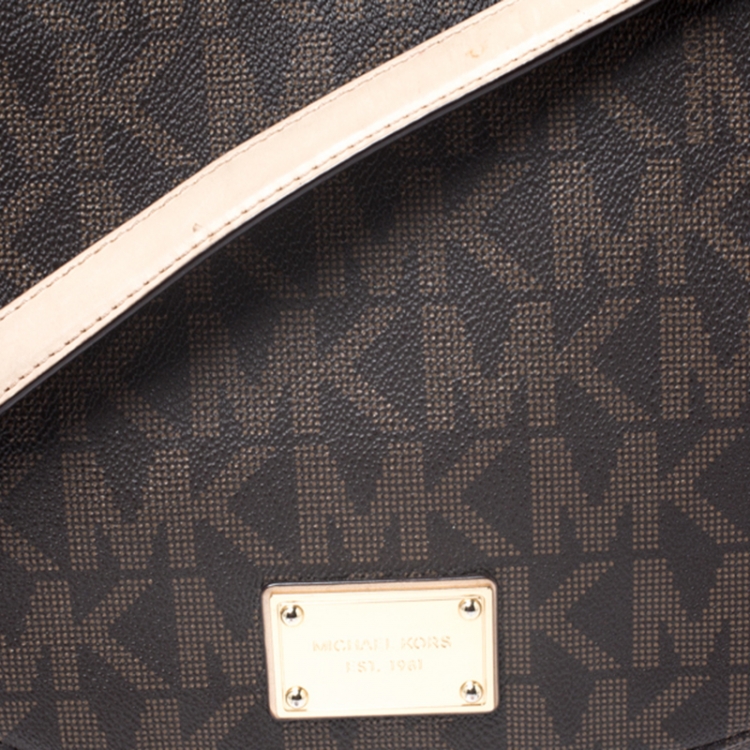 Pre Owned MICHAEL Michael Kors Brown Coated Canvas Hamilton Shoulder Bag
