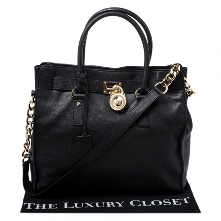Pre Owned MICHAEL Michael Kors Black Leather Hamilton Tote