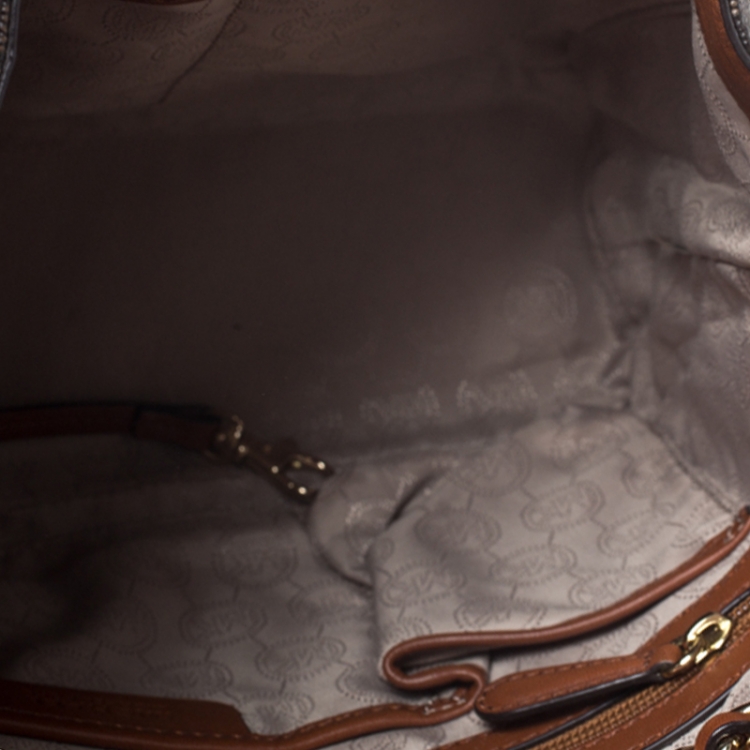Pre Owned MICHAEL Michael Kors Brown Signature Coated Canvas and Leather Frankie Bucket Bag