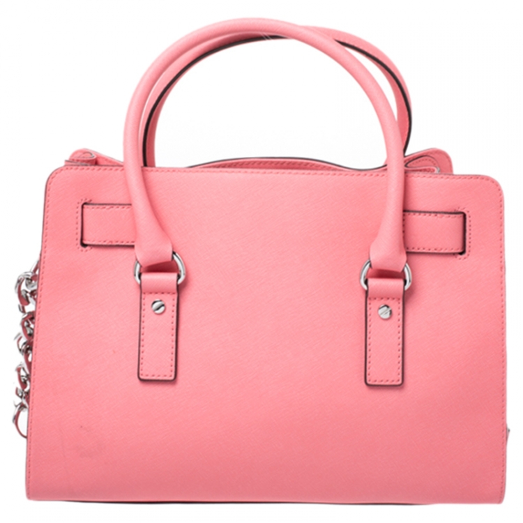 Pre Owned MICHAEL Michael Kors Pink Saffiano Leather Medium Hamilton Tote