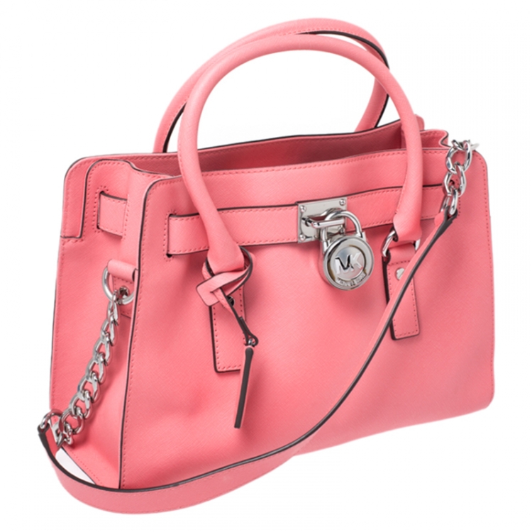 Pre Owned MICHAEL Michael Kors Pink Saffiano Leather Medium Hamilton Tote