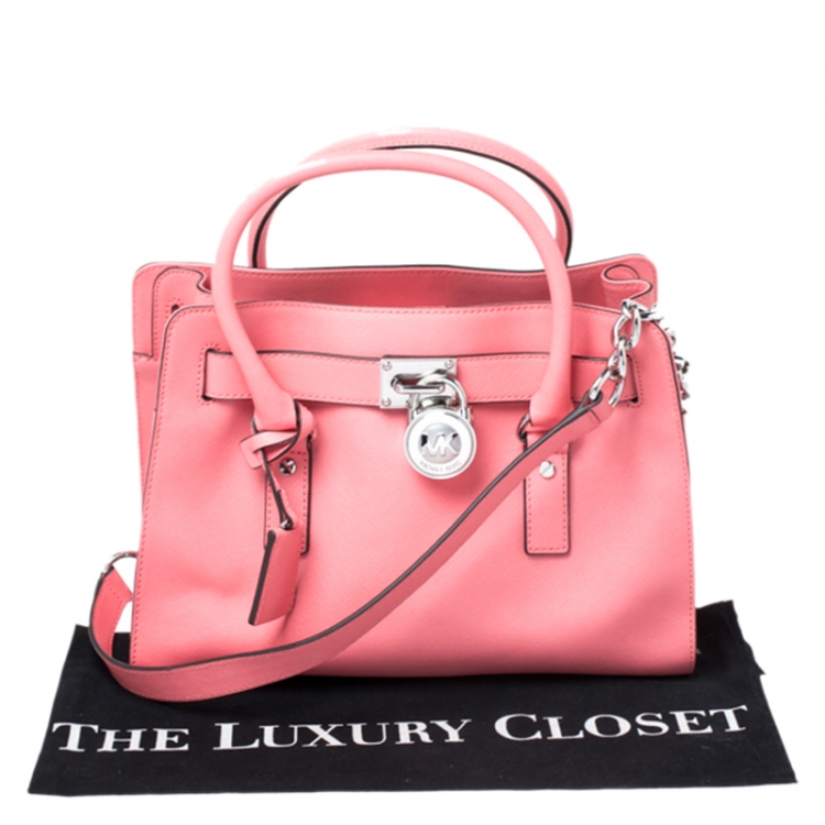 Pre Owned MICHAEL Michael Kors Pink Saffiano Leather Medium Hamilton Tote