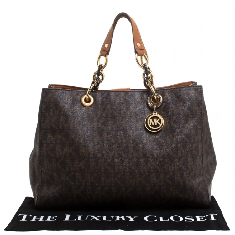 Pre Owned MICHAEL Michael Kors Brown Signature Coated Canvas Large Cynthia Tote