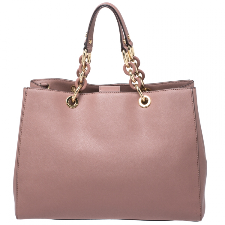 Pre Owned MICHAEL Michael Kors Rose Pink Leather Large Cynthia Tote