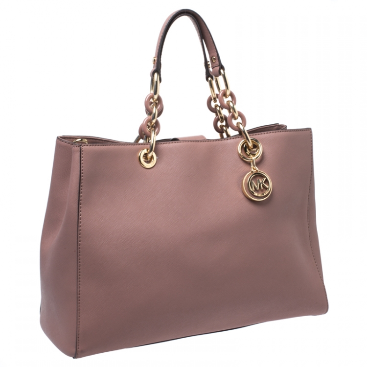 Pre Owned MICHAEL Michael Kors Rose Pink Leather Large Cynthia Tote