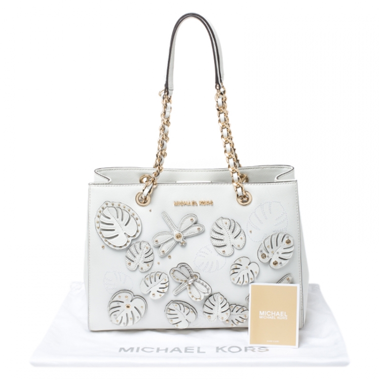 Pre Owned Michael Kors White Embroidered Leather Medium EW Susannah Tote