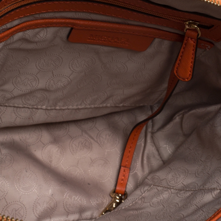 Pre Owned MICHAEL Michael Kors Orange Saffiano Leather Top Zip Jet Set Tote
