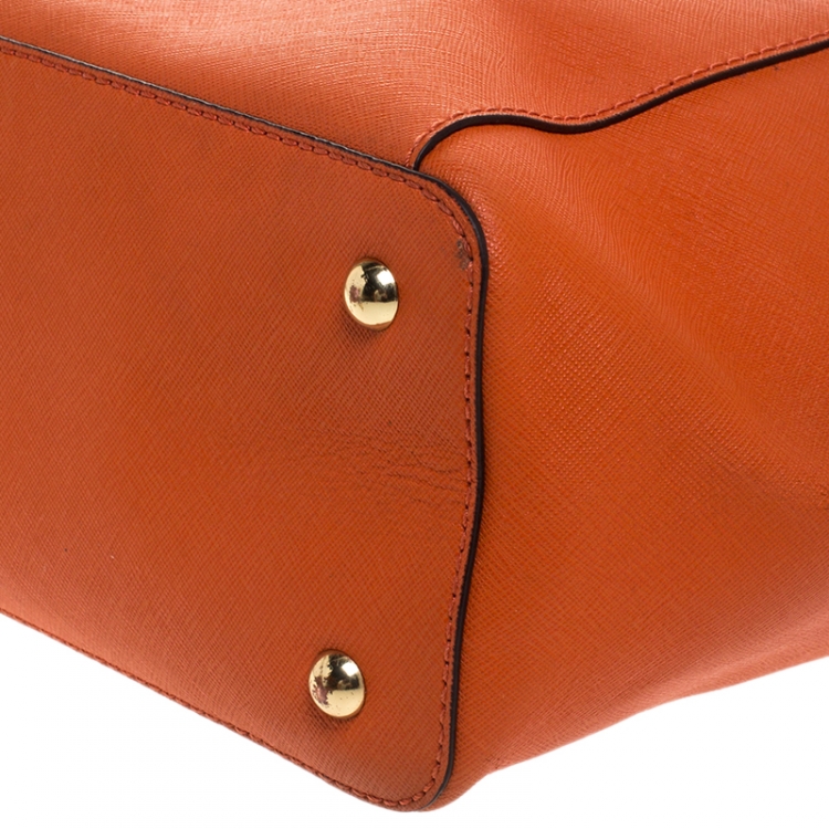 Pre Owned MICHAEL Michael Kors Orange Saffiano Leather Top Zip Jet Set Tote