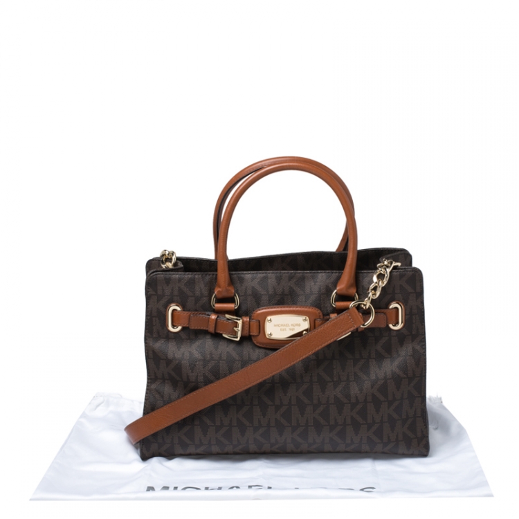 Pre Owned MICHAEL Michael Kors Brown Signature Coated Canvas and Leather Hamilton East West Tote