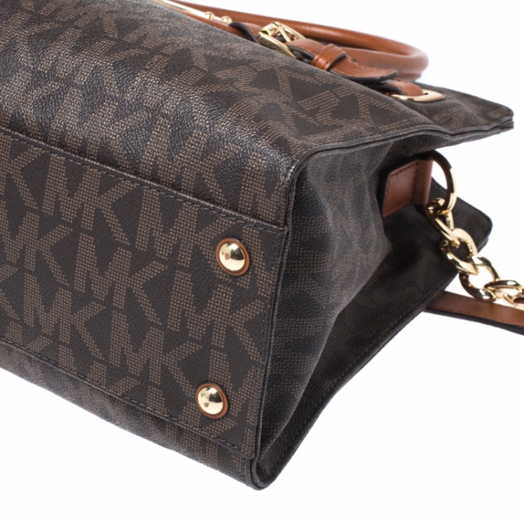 Pre Owned MICHAEL Michael Kors Brown Signature Coated Canvas and Leather Hamilton East West Tote