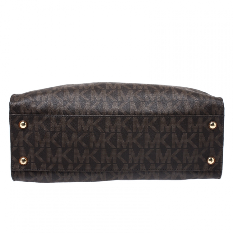 Pre Owned MICHAEL Michael Kors Brown Signature Coated Canvas and Leather Hamilton East West Tote