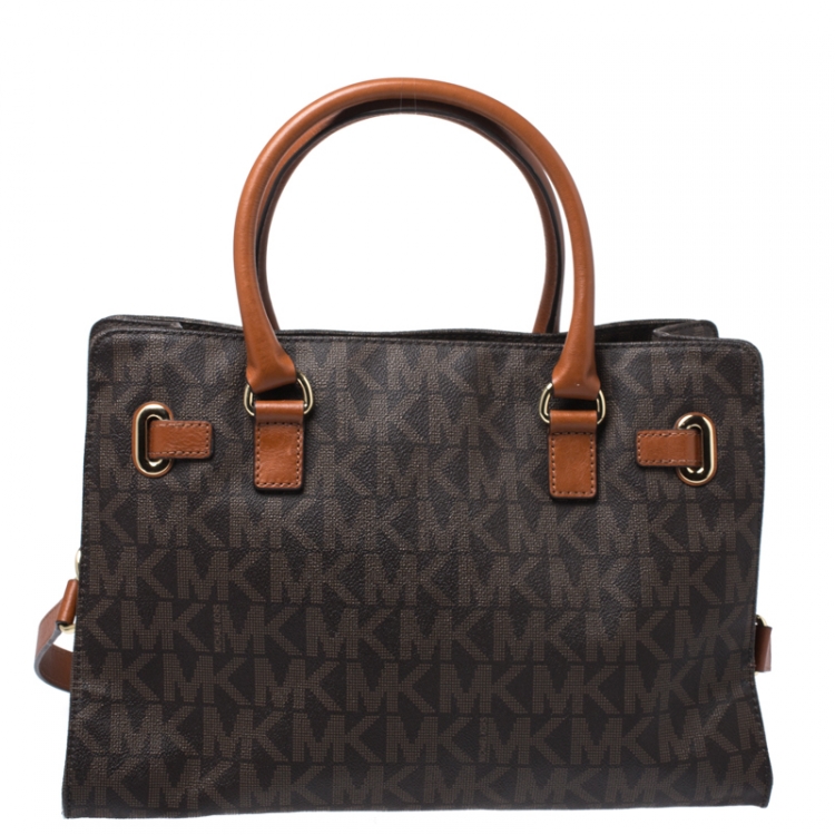 Pre Owned MICHAEL Michael Kors Brown Signature Coated Canvas and Leather Hamilton East West Tote
