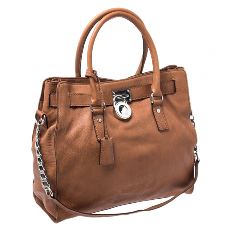 Pre Owned MICHAEL Michael Kors Brown Saffiano Leather Large Hamilton North South Tote