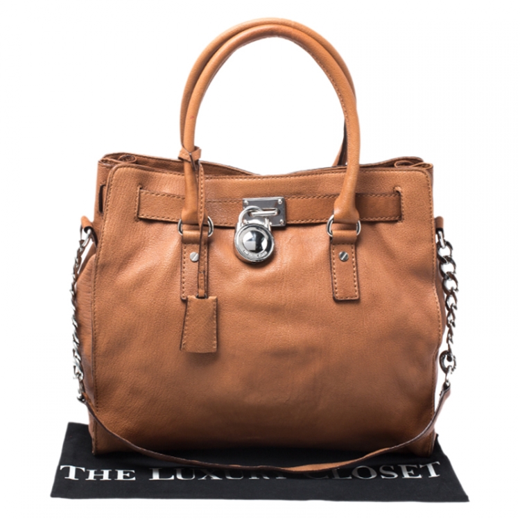 Pre Owned MICHAEL Michael Kors Brown Saffiano Leather Large Hamilton North South Tote