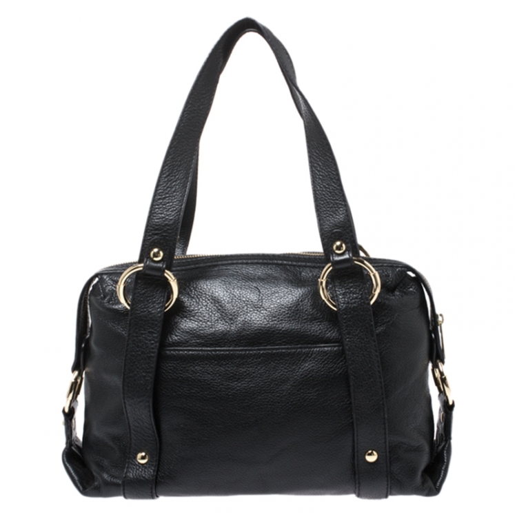 Pre Owned MICHAEL Michael Kors Black Leather Front Pocket Satchel