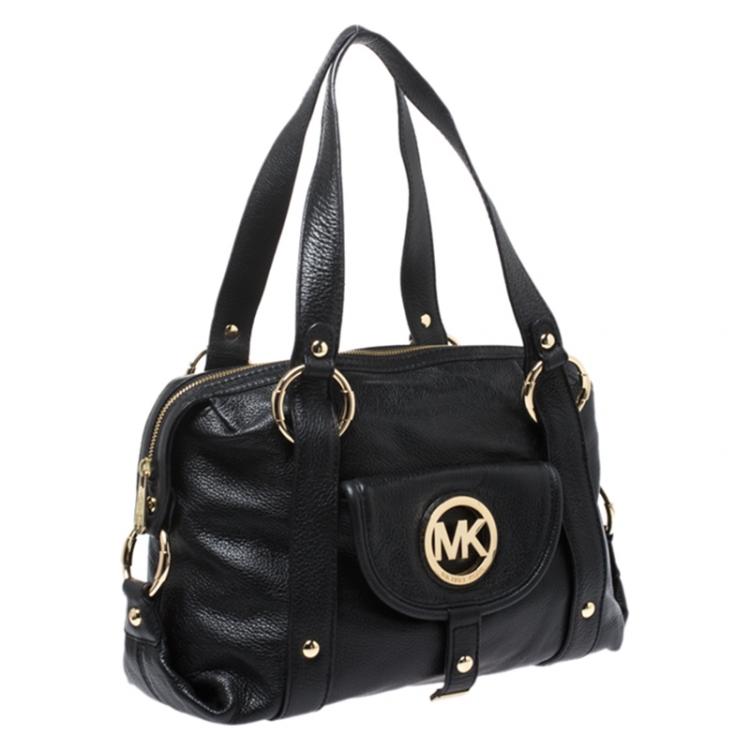 Pre Owned MICHAEL Michael Kors Black Leather Front Pocket Satchel
