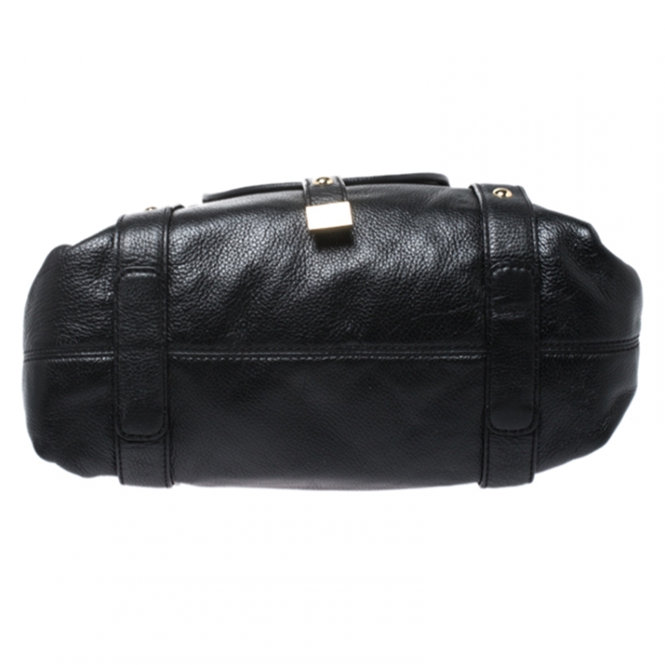 Pre Owned MICHAEL Michael Kors Black Leather Front Pocket Satchel