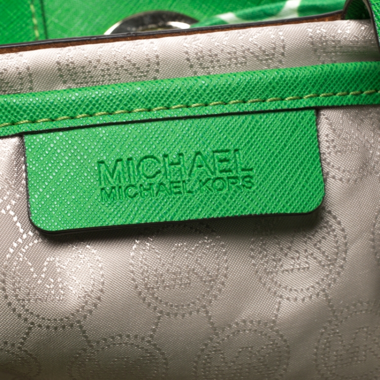 Pre Owned MICHAEL Michel Kors Green Leather Large Jet Set Scarf Tote