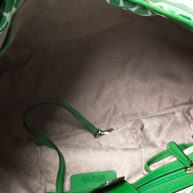Pre Owned MICHAEL Michel Kors Green Leather Large Jet Set Scarf Tote