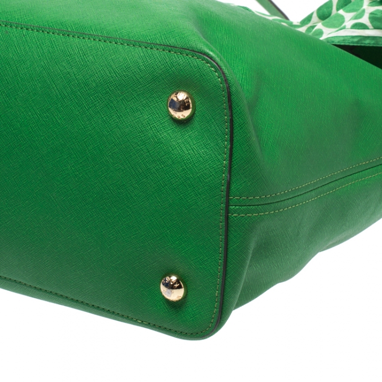Pre Owned MICHAEL Michel Kors Green Leather Large Jet Set Scarf Tote
