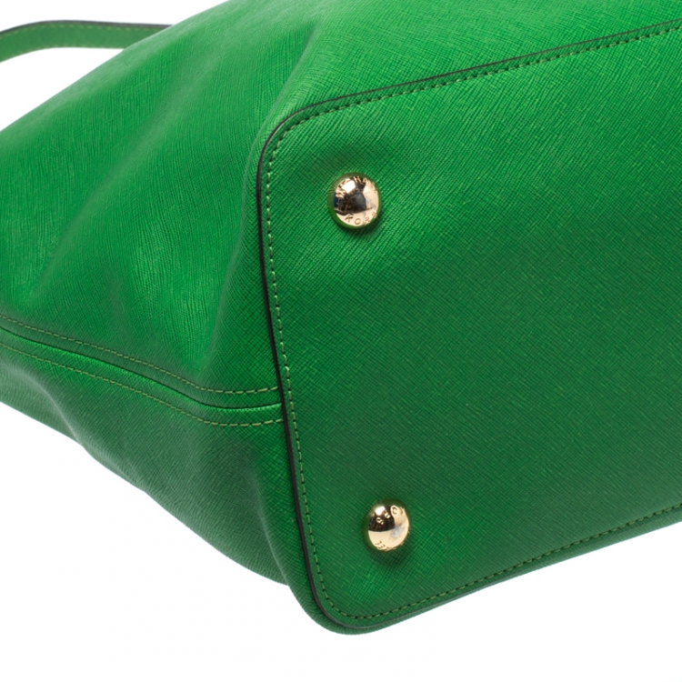 Pre Owned MICHAEL Michel Kors Green Leather Large Jet Set Scarf Tote