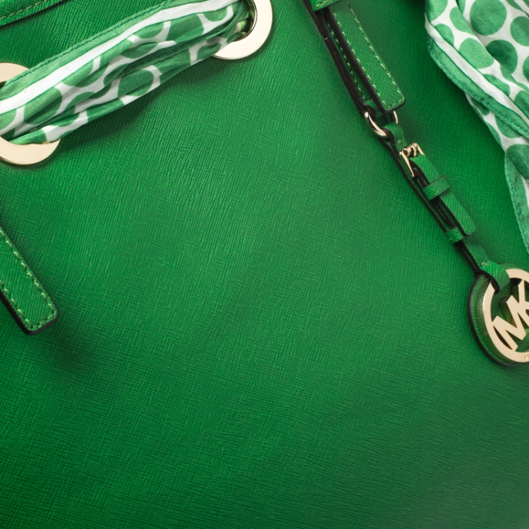Pre Owned MICHAEL Michel Kors Green Leather Large Jet Set Scarf Tote