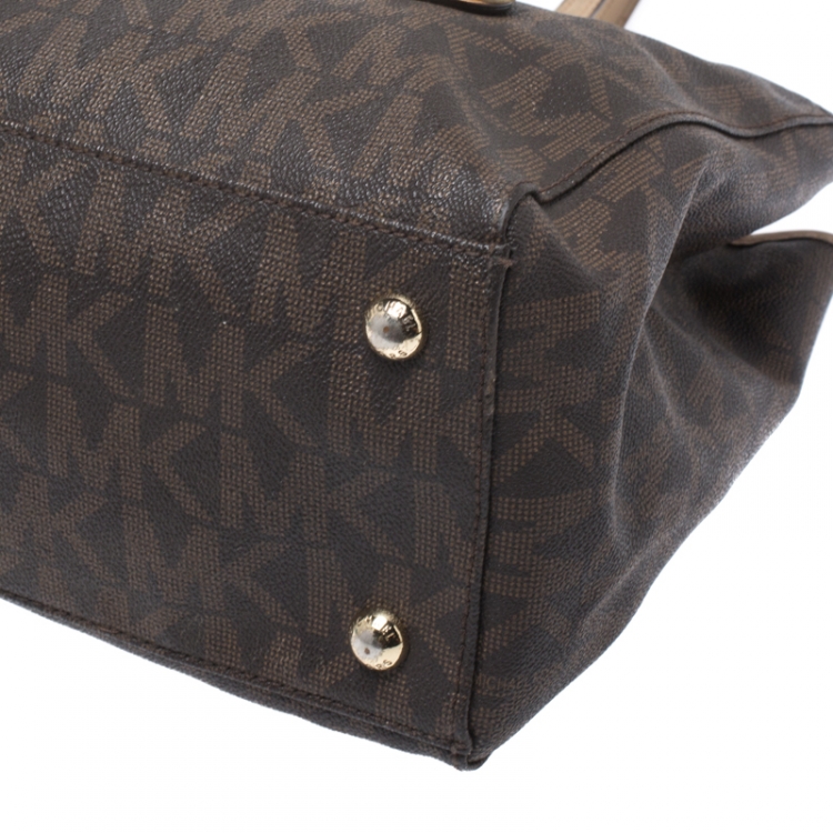 Pre Owned MICHAEL Michael Kors Brown Signature Coated Canvas and Leather Jet Set Tote