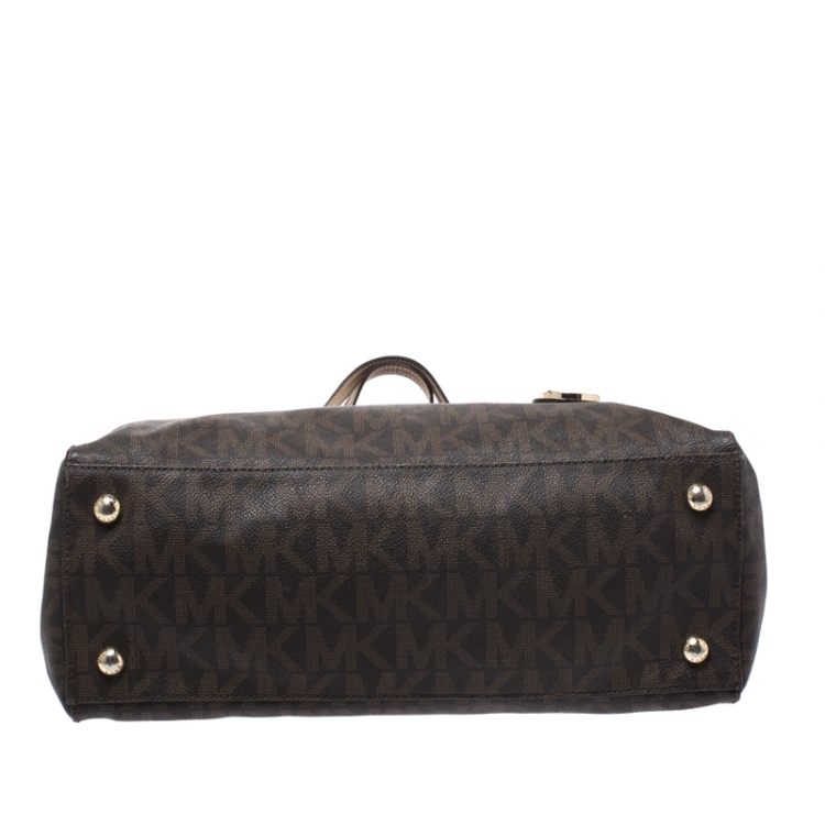 Pre Owned MICHAEL Michael Kors Brown Signature Coated Canvas and Leather Jet Set Tote