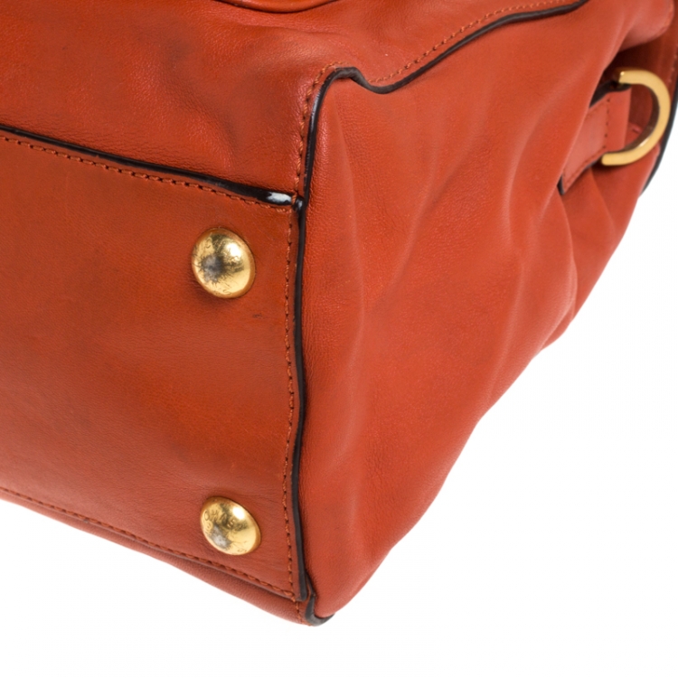 Pre Owned MICHAEL Michael Kors Dark Orange Leather Pushlock Flap Shoulder Bag