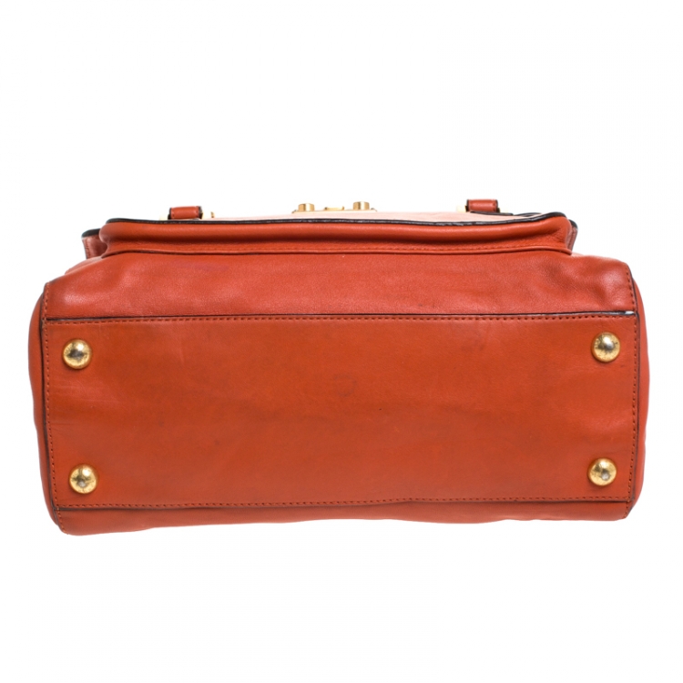 Pre Owned MICHAEL Michael Kors Dark Orange Leather Pushlock Flap Shoulder Bag