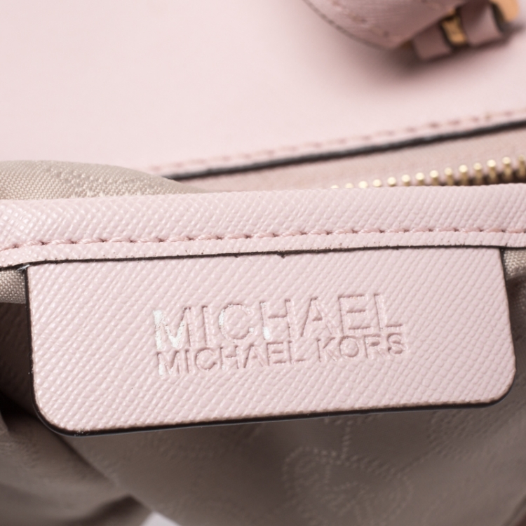 Pre Owned Michael Michael Kors Powder Pink Leather Top Zip Jet Set Tote