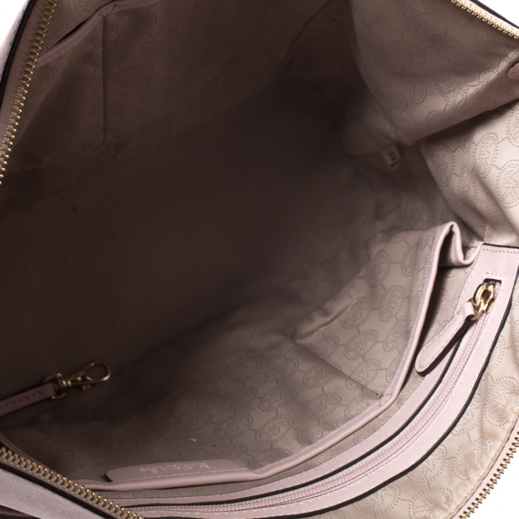 Pre Owned Michael Michael Kors Powder Pink Leather Top Zip Jet Set Tote