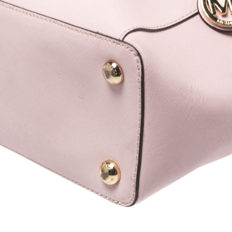 Pre Owned Michael Michael Kors Powder Pink Leather Top Zip Jet Set Tote