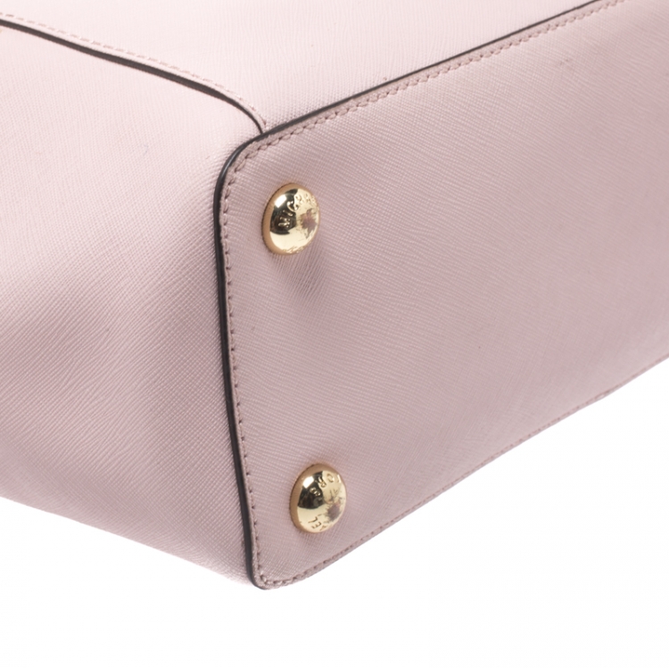 Pre Owned Michael Michael Kors Powder Pink Leather Top Zip Jet Set Tote
