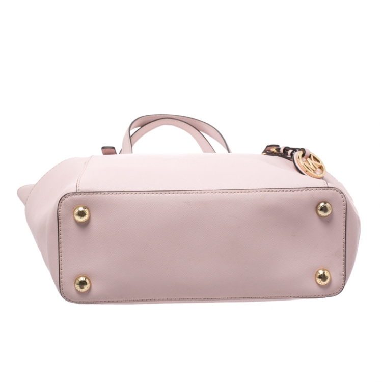 Pre Owned Michael Michael Kors Powder Pink Leather Top Zip Jet Set Tote