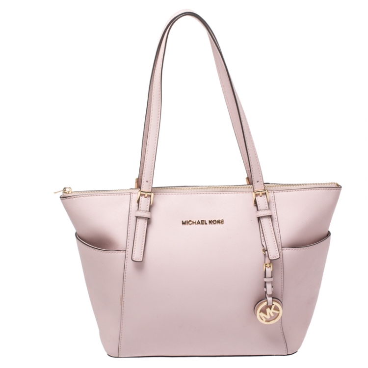 Michael Michael Kors Powder Pink Leather Top Zip Jet Set Tote For Sale at  1stDibs