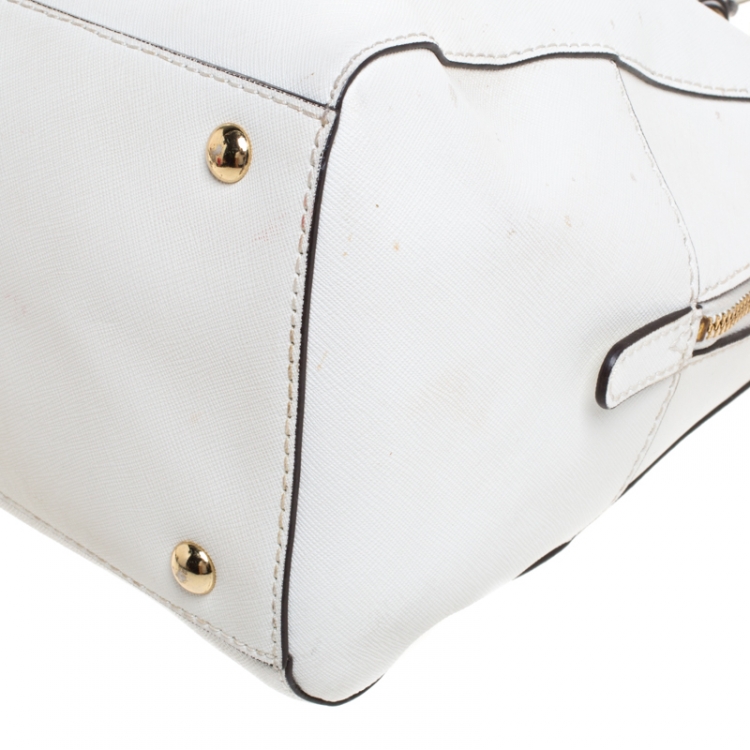 Pre Owned MICHAEL Michael Kors White Leather Cindy Dome Satchel