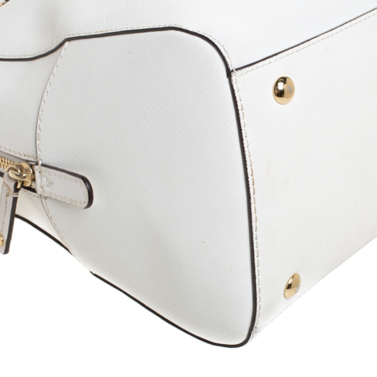 Pre Owned MICHAEL Michael Kors White Leather Cindy Dome Satchel