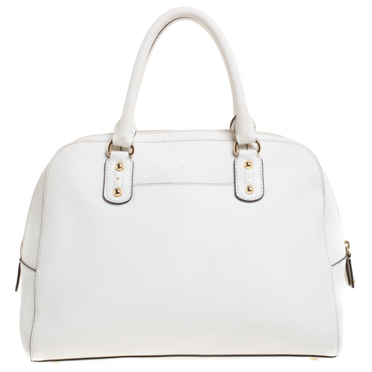 Pre Owned MICHAEL Michael Kors White Leather Cindy Dome Satchel