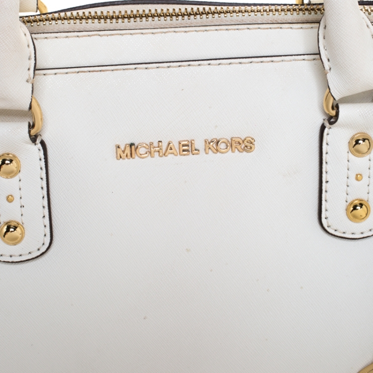 Pre Owned MICHAEL Michael Kors White Leather Cindy Dome Satchel