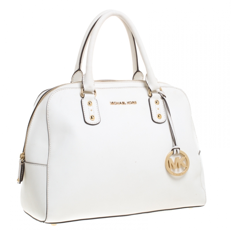 Pre Owned MICHAEL Michael Kors White Leather Cindy Dome Satchel